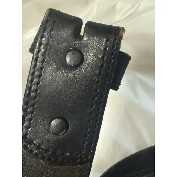 Double J Saddlery Belt Leather Western Belt Size 34 Silver gold trim